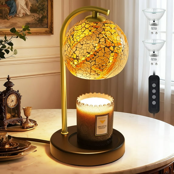 NATYSWAN Candle Warmer Lamp Gifts for Women - Dimmable Scented Wax Melt Warmer with Timer - Housewarming Gift for Home Bedroom Decor, Xmas Birthday Gifts for Mom, 2 Bulbs, White+Gold