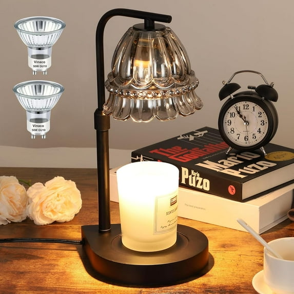 Candle Warmer Lamp, Electric Lamp Candle Warmer with 2 Bulbs, Vintage Glass Candle Lamp Adjustable Height Dimmable, Fit for All Jar Candles, Aesthetic Home Decor Gifts(Silver)