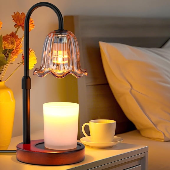 Candle Warmer Lamp Electric: Timer Dimmer Candles Warming Jar Light - Height Adjustable Dimmable Warmers Lamps - Flower No Flame Lamps with Heat Warm Melt Wax - Home Bedroom Decor Table Light