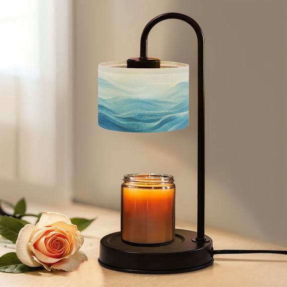 Candle Warmer Lamp with Timer, Abstract Blue Ocean Waves Flowing Lines Gradient Shades Non-slip Wireless Remote Control Wax Melts Warmer with 4 Bulbs for Home Office Dorm, Birthday Gifts for Women