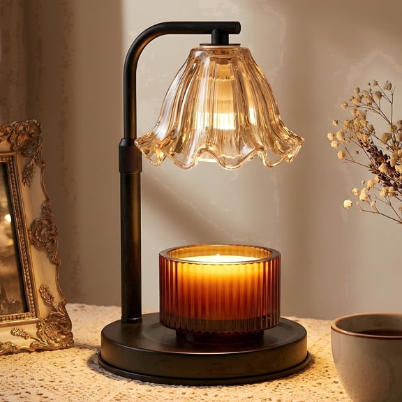 Candle Warmer Lamp with Timer, Adjustable Height Wax Melter for Jar Candles, Flameless Candle Warmer Light, Flower Design Brown Home Decor