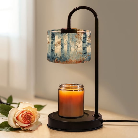 Candle Warmer Lamp with Timer, Aspen Tree Modern Abstract Forest Landscape Bathroom Non-slip Wireless Remote Control Wax Melts Warmer with 4 Bulbs for Home Office Dorm, Birthday Gifts for Women