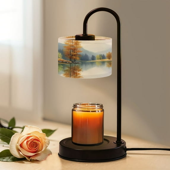 Candle Warmer Lamp with Timer, Autumn Landscape Fall Trees Lake Autumn Trees Mountain Non-slip Wireless Remote Control Wax Melts Warmer with 4 Bulbs for Home Office Dorm, Birthday Gifts for Women