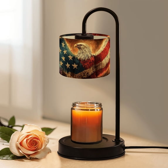 Candle Warmer Lamp with Timer, Bald Eagle Stars Stripes Wings Fiery Patriotic Fantasy Non-slip Wireless Remote Control Wax Melts Warmer with 4 Bulbs for Home Office Dorm, Birthday Gifts for Women