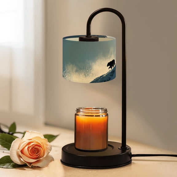 Candle Warmer Lamp with Timer, Bear Cub Silhouette Snowy Mountain Ridge Print Non-slip Wireless Remote Control Wax Melts Warmer with 4 Bulbs for Home Office Dorm, Birthday Gifts for Women