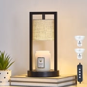 Candle Warmer Lamp with Timer, Black Candle Lamps Linen Fabric Shade, 3-Level Dimmable Candle Light Wax Melt Warmer for Scented Wax, 35W Electric Warmer Lamp for Women Home Decor 2 Bulbs Included