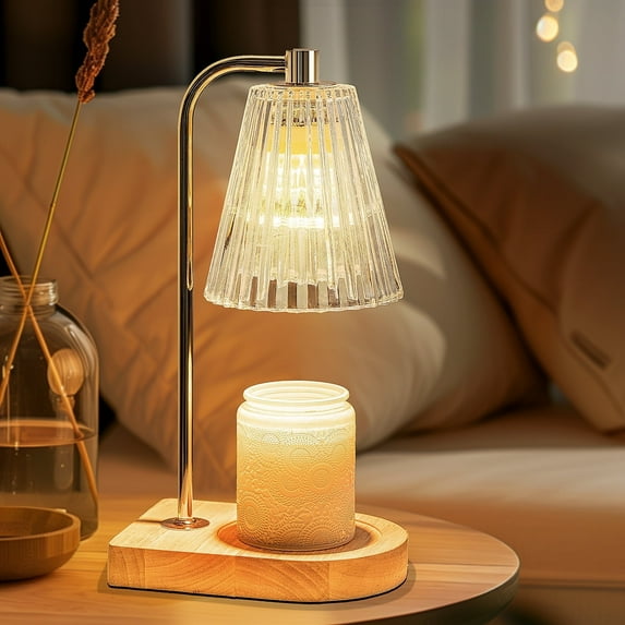 Marycele Gold Candle Warmer for Jar Candles with Glass, Metal, Wood Design, Includes 1 Lamp and 2 Bulbs