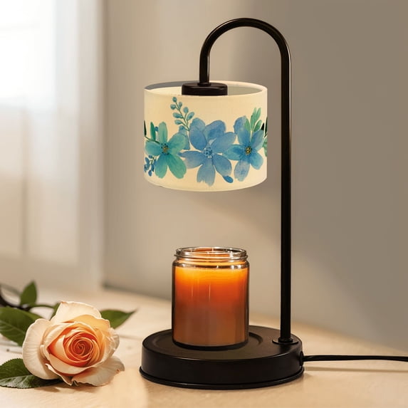 Candle Warmer Lamp with Timer, Chinoiserie Floral Grandmillennial Cottagecore Blue Non-slip Wireless Remote Control Wax Melts Warmer with 4 Bulbs for Home Office Dorm, Birthday Gifts for Women