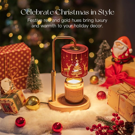 Candle Warmer Lamp with Timer: Christmas Candle Warming Lamp with 2 Bulbs Height Adjustable Wax Melt Warmer Dimmable New Home Decor Christmas Housewarming Gift for Women
