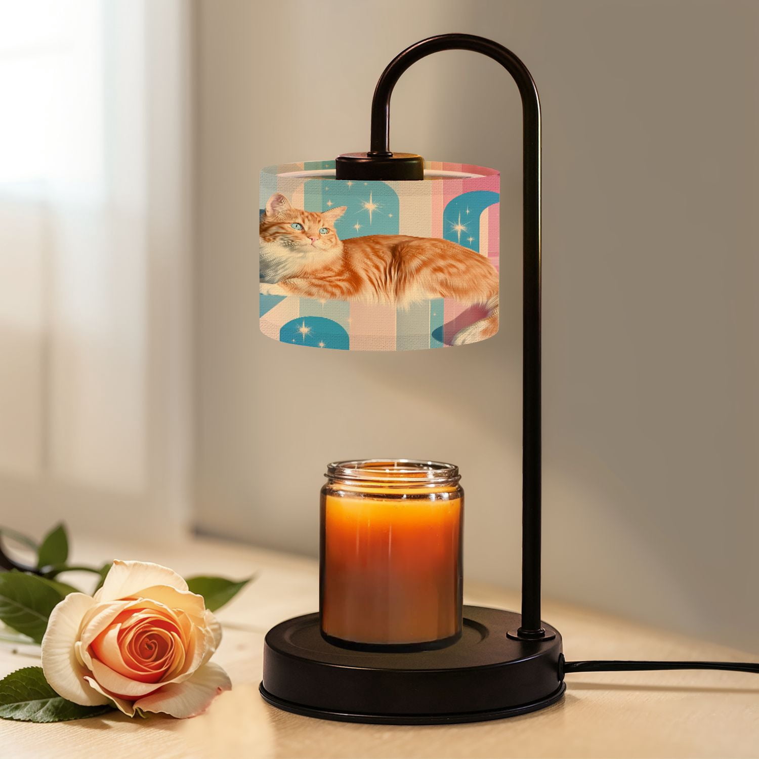 Candle Warmer Lamp with Timer, Cinematic Cat Blue Pink Arches Non-slip ...