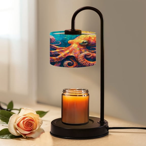 Candle Warmer Lamp with Timer, Colorful Mosaic Octopus Underwater Art Abstract Design Non-slip Wireless Remote Control Wax Melts Warmer with 4 Bulbs for Home Office Dorm, Birthday Gifts for Women