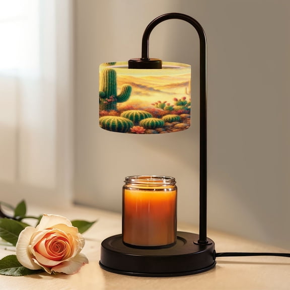Candle Warmer Lamp with Timer, Desert Landscape Vibrant Cactus Colorful Flowers Sunset Non-slip Wireless Remote Control Wax Melts Warmer with 4 Bulbs for Home Office Dorm, Birthday Gifts for Women