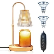 Candle Warmer Lamp with Timer, Dimmable, Adjustable Height - Electric Top Down Melting for All Jar Candles - Home Decor Wax Melter Light in Amber (Includes 2 Halogen Bulbs)