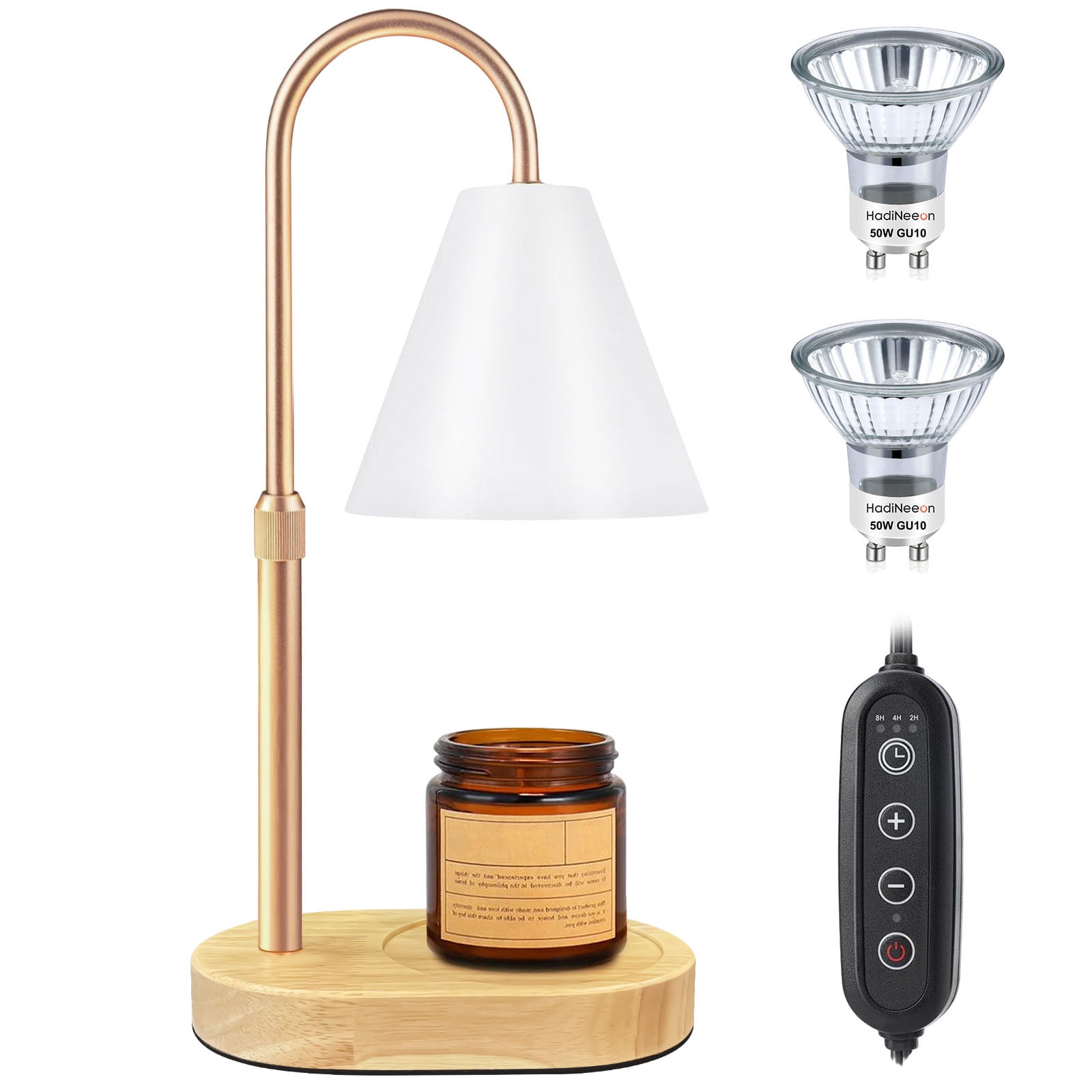 Candle Warmer Lamp with Timer, Dimmable, Adjustable Height - Electric Top Down Melting for All Jar Candles - Home Decor Wax Melter Light in White (Includes 2 Halogen Bulbs)