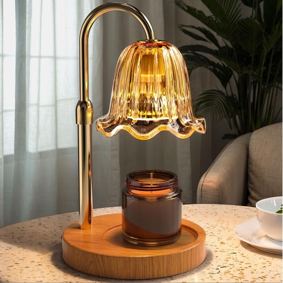 Candle Warmer Lamp with Timer Dimmable Light & Adjustable Height Birthday Gifts for Women Mom Girl House Warming Gift New Home Decor Wax Melting Warmer for Jar Candles with 2 Bulbs/Gold