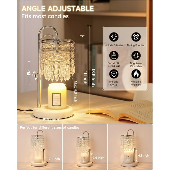Candle Warmer Lamp with Timer Dimmer and 3 Bulbs, Silver