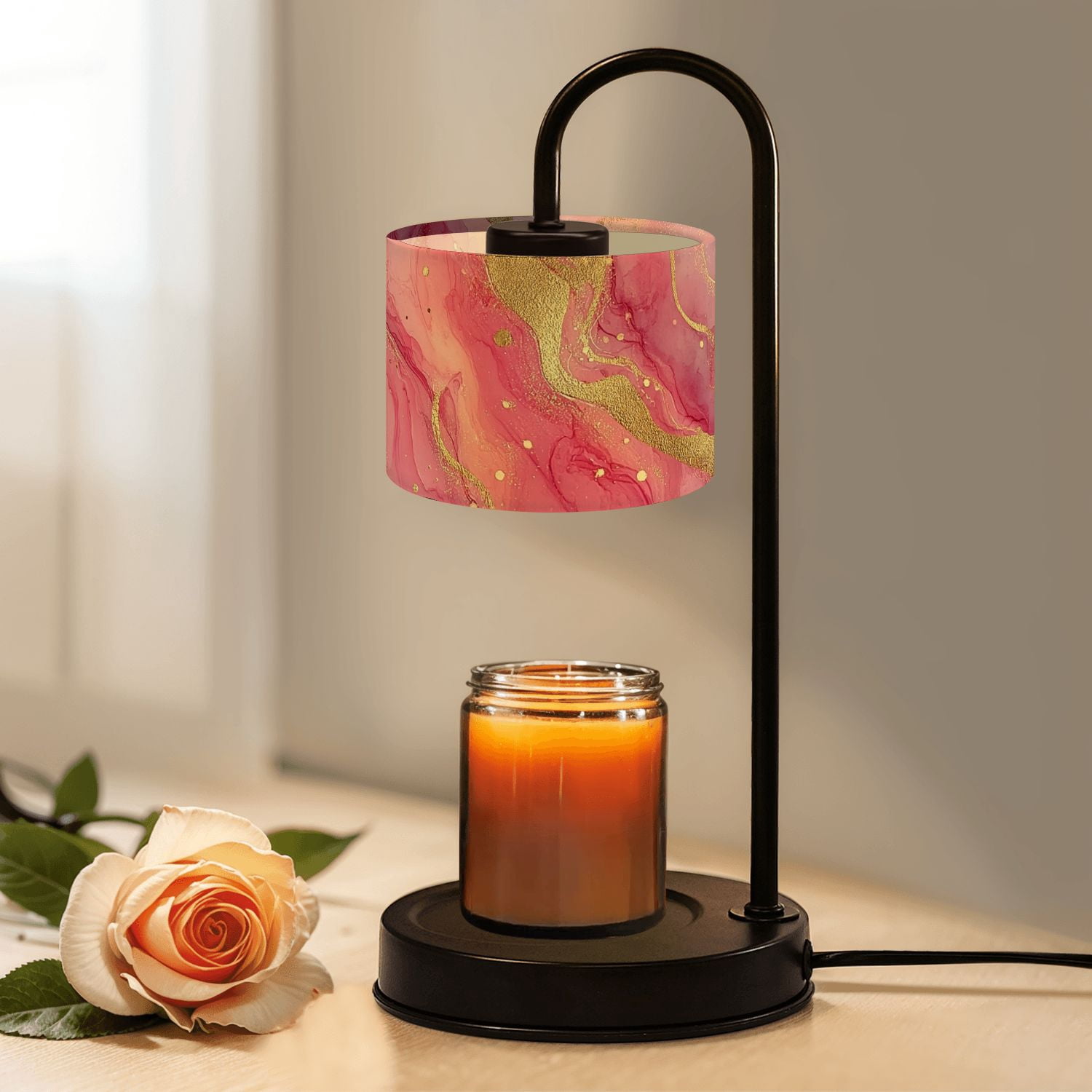 Candle Warmer Lamp with Timer Dimmer Abstract Pink Gold Fluid Art Elegant Swirls Bold Accents Candle Lamp Warmer for Jar Candle with 4 Bulbs Gifts for Women House Warming Gifts