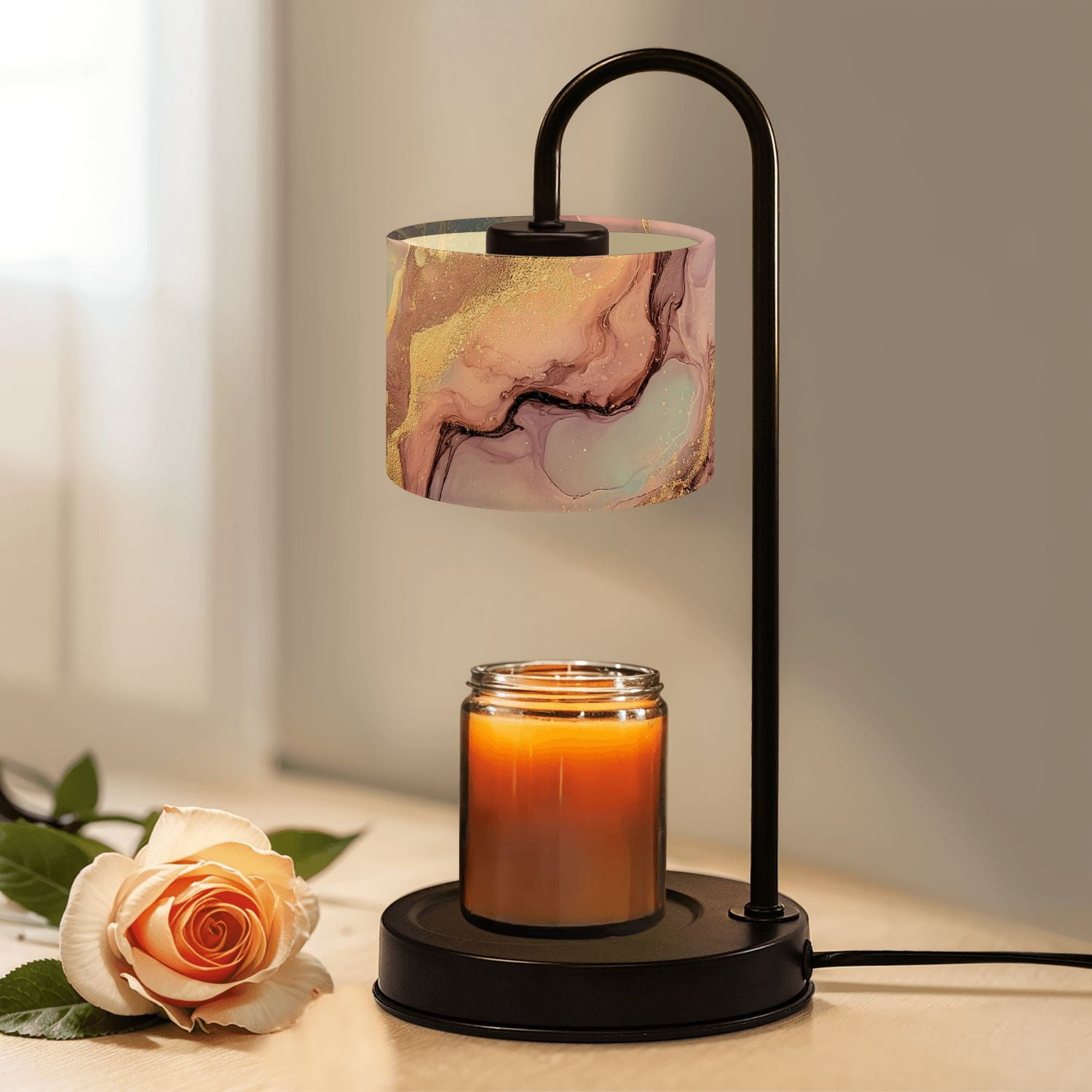 Candle Warmer Lamp with Timer Dimmer Abstract Pink Gold Marble Texture Lavender Teal Fluid Art Waves Candle Lamp Warmer for Jar Candle with 4 Bulbs Gifts for Women House Warming Gifts