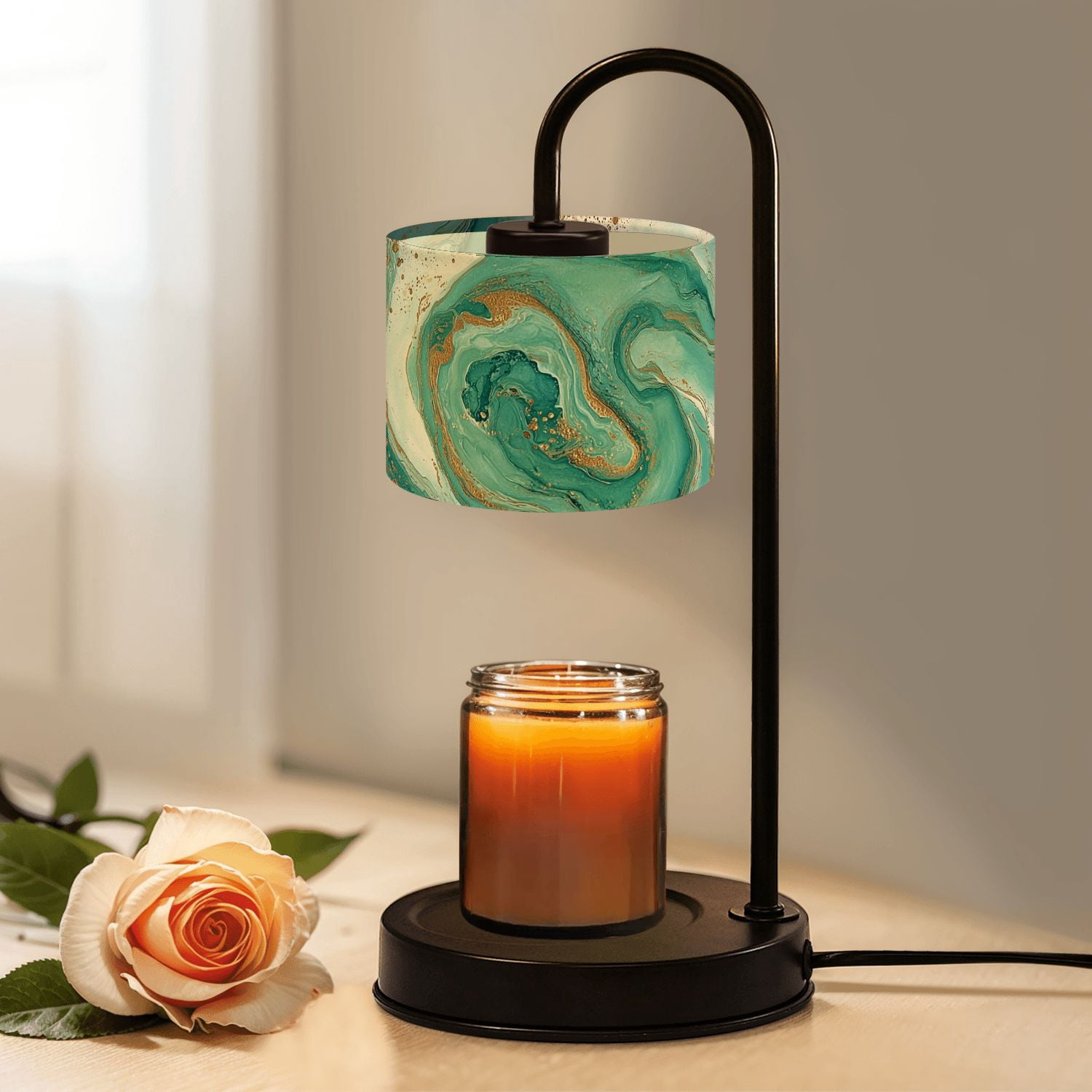 Candle Warmer Lamp with Timer Dimmer Abstract Teal Gold Marble Swirl Fluid Art Turquoise Waves Metallic Candle Lamp Warmer for Jar Candle with 4 Bulbs Gifts for Women House Warming Gifts