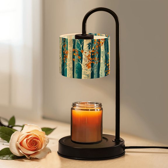 Candle Warmer Lamp with Timer Dimmer Autumn Forest White Birch Trees Orange Leaves Candle Lamp Warmer for Jar Candle with 4 Bulbs Birthday Gifts for Women House Warming Gifts