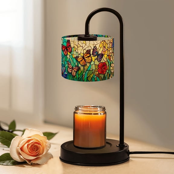 Candle Warmer Lamp with Timer Dimmer Colorful Floral Butterfly Stained Glass Art Candle Lamp Warmer for Jar Candle with 4 Bulbs Gifts for Women House Warming Gifts