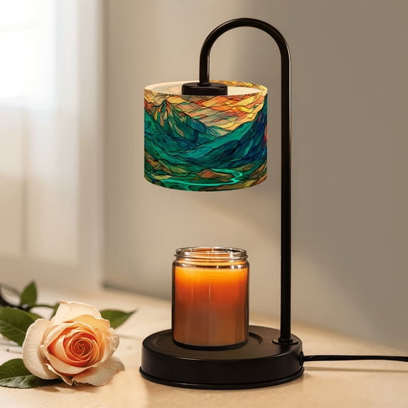 Candle Warmer Lamp with Timer Dimmer Colorful Geometric Mountain Landscape Flowing River Abstract Stained Glass Candle Lamp Warmer for Jar Candle with 4 Bulbs Gifts for Women House Warming Gifts