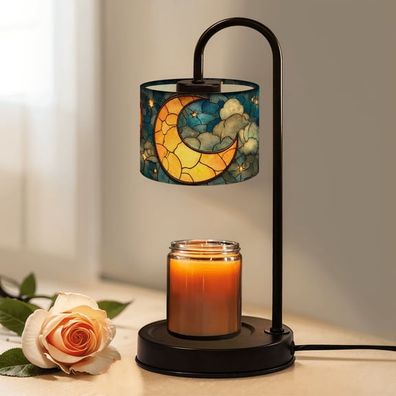 Candle Warmer Lamp with Timer Dimmer Crescent Moon Hanging Lanterns Stained Glass Night Sky Blue Gold Candle Lamp Warmer for Jar Candle with 4 Bulbs Gifts for Women House Warming Gifts