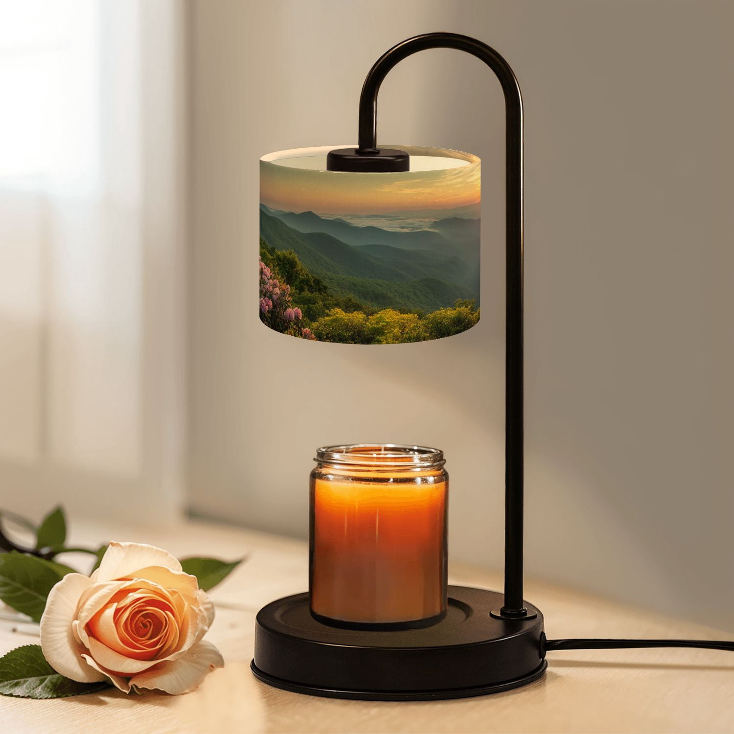 Candle Warmer Lamp with Timer Dimmer Dawn breaks Blue Ridge Mountains Candle Lamp Warmer for Jar Candle with 4 Bulbs Gifts for Women House Warming Gifts