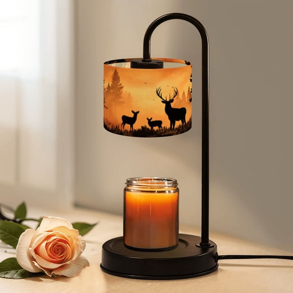 Candle Warmer Lamp with Timer Dimmer Deer Misty Forest Sunset Tall Pine Trees Silhouette Candle Lamp Warmer for Jar Candle with 4 Bulbs Gifts for Women House Warming Gifts