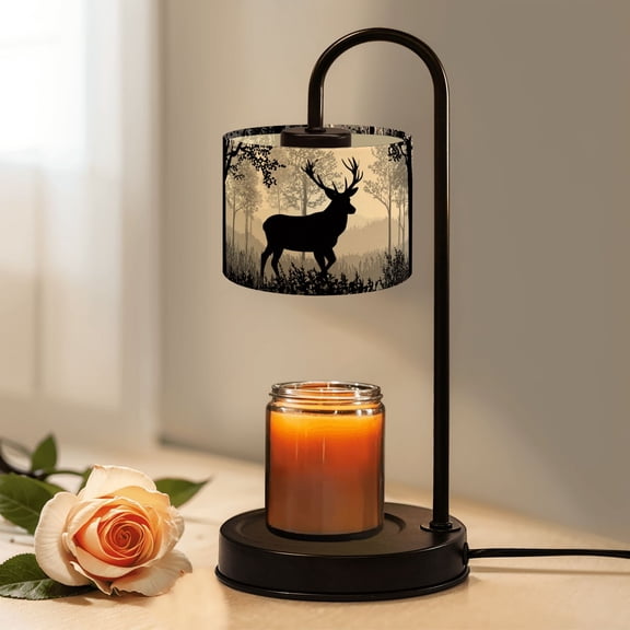 Candle Warmer Lamp with Timer Dimmer Deer antlers posing forest silhouettes trees Magical misty landscape Candle Lamp Warmer for Jar Candle with 4 Bulbs Gifts for Women House Warming Gifts
