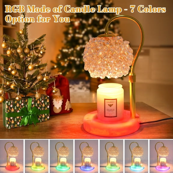 Candle Warmer Lamp with Timer - Dimmer Electric Candle Lamp Warmer with RGB Mode, 312 K9 Crystals Lampshade,Adjustable Height Wax Warmer Lamp with 2 Bulbs for Jar Candles,Gifts for Mom Womens
