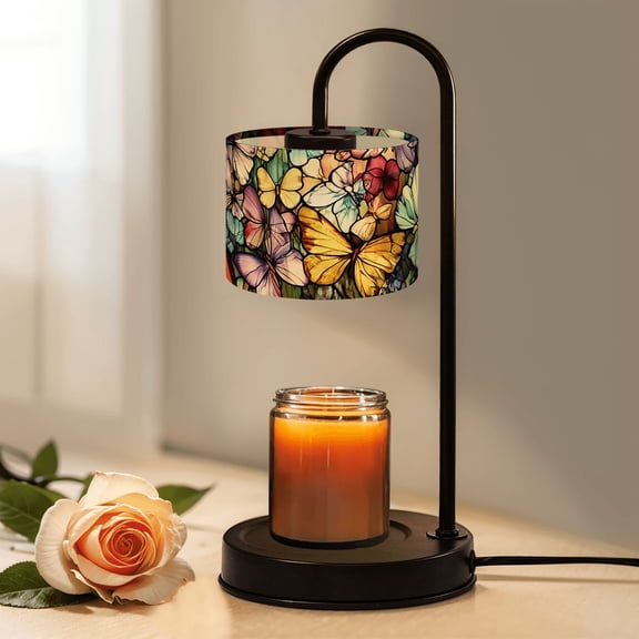 Candle Warmer Lamp with Timer Dimmer Ethereal Stained Glass Fluttering Butterflies Vivid Blooms Candle Lamp Warmer for Jar Candle with 4 Bulbs Gifts for Women House Warming Gifts