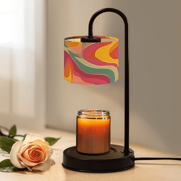 Candle Warmer Lamp with Timer Dimmer Groovy retro seamless Disco wavy rainbow swirl summer Candle Lamp Warmer for Jar Candle with 4 Bulbs Gifts for Women House Warming Gifts