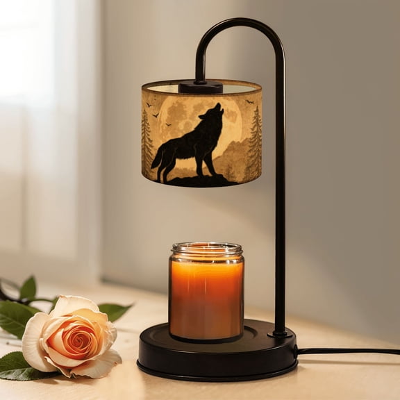Candle Warmer Lamp with Timer Dimmer Howling Wolf Silhouette Rustic Forest Paw Vintage Candle Lamp Warmer for Jar Candle with 4 Bulbs Gifts for Women House Warming Gifts