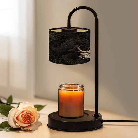 Candle Warmer Lamp with Timer Dimmer Intricate Black White Dragon Patterns Floral Details Candles Warming Light Dimmable No Flame Heat Wax Melt Warmer Modern Home Decor Mothers Day Gifts