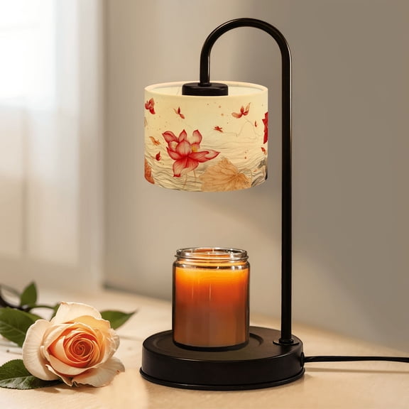 Candle Warmer Lamp with Timer Dimmer Korean Folk Art Lotus Autumn Leaves Print Summer Decor Candle Lamp Warmer for Jar Candle with 4 Bulbs Gifts for Women House Warming Gifts