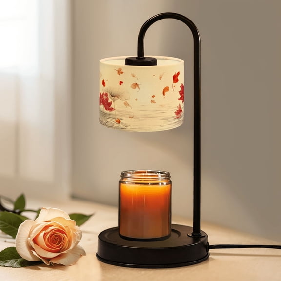 Candle Warmer Lamp with Timer Dimmer Korean Folk Lotus Autumn Leaves Print Summer Decor Candle Lamp Warmer for Jar Candle with 4 Bulbs Gifts for Women House Warming Gifts