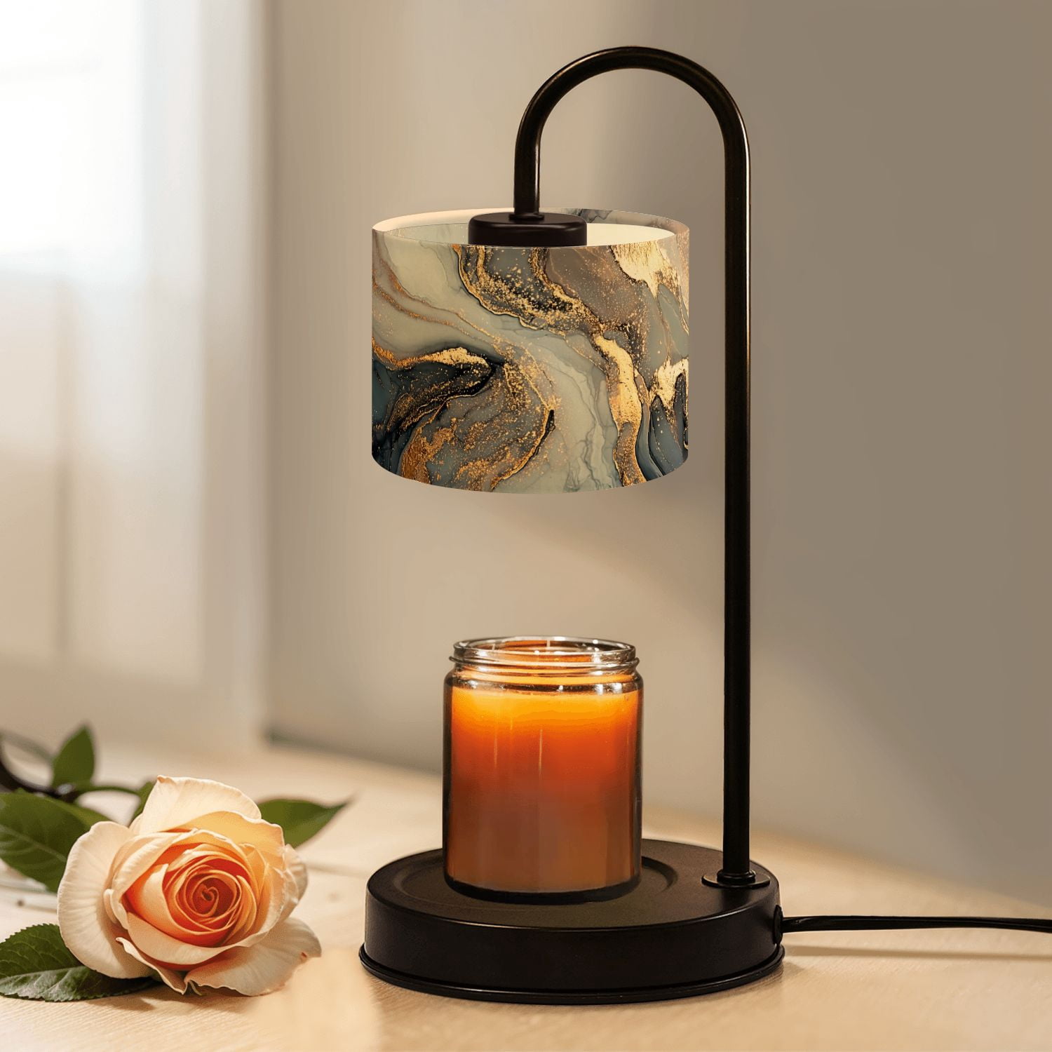 Candle Warmer Lamp with Timer Dimmer Luxury abstract fluid art alcohol ink technique mixture dark Candle Lamp Warmer for Jar Candle with 4 Bulbs Gifts for Women House Warming Gifts