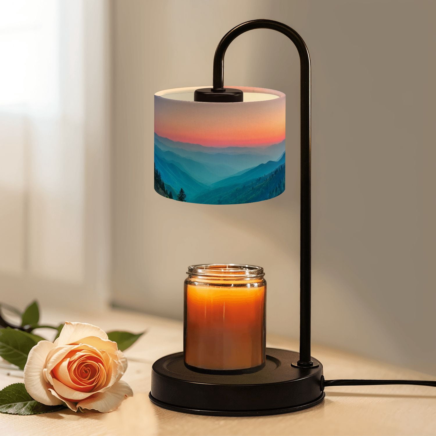 Candle Warmer Lamp with Timer Dimmer Misty Rolling Mountain Just Before Sunrise Great Smoky Mountains Candle Lamp Warmer for Jar Candle with 4 Bulbs Gifts for Women House Warming Gifts