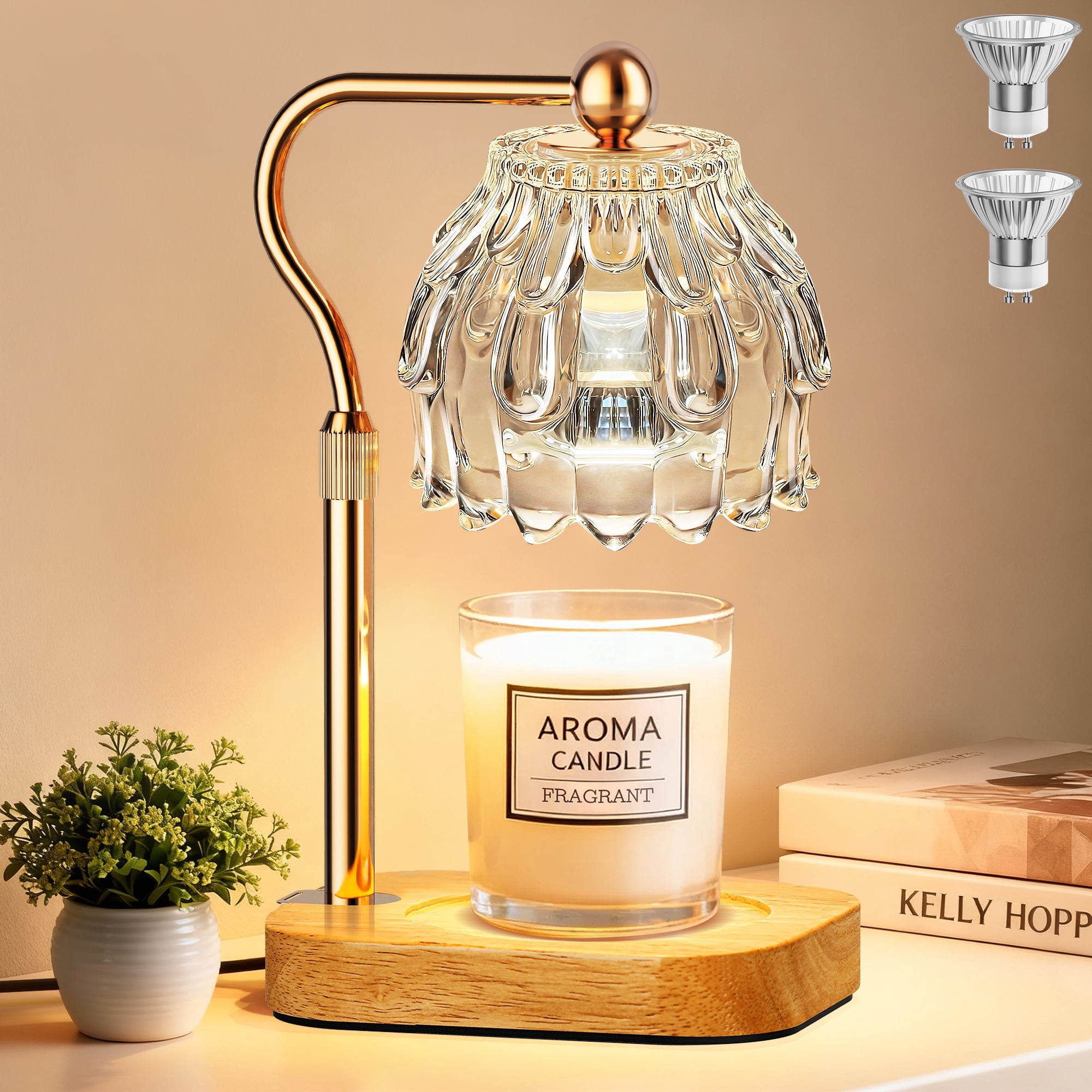Candle Warmer Lamp with Timer Dimmer, Modern Wax Warmer for Scented Wax Jar Candle Warmer with 2 Bulbs, Adjustable Height Glass Lamp for Gifts,House Warming Gifts, Home Decor, Transparent