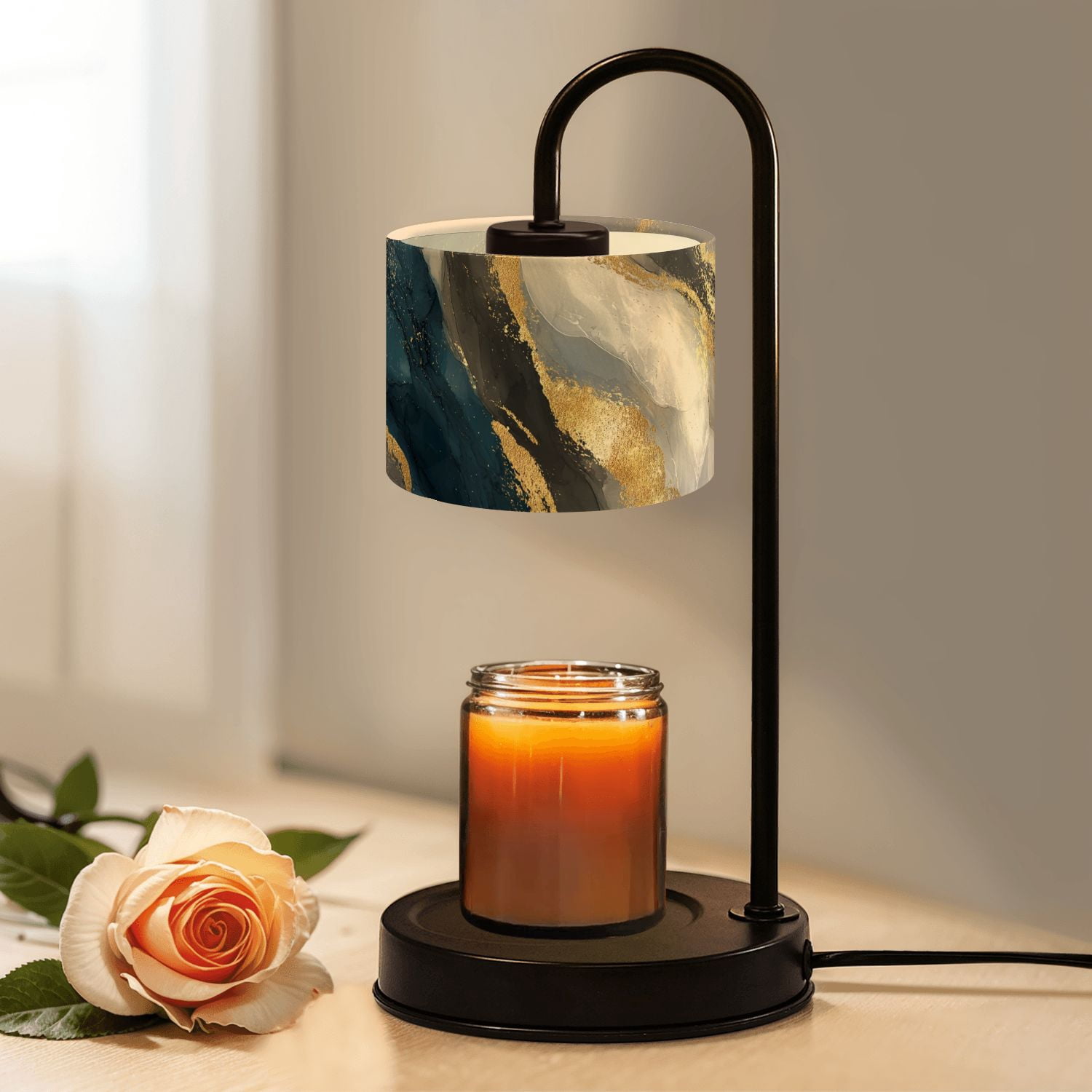 Candle Warmer Lamp with Timer Dimmer Modern abstract oil painting art design Orange gold blue Candle Lamp Warmer for Jar Candle with 4 Bulbs Gifts for Women House Warming Gifts