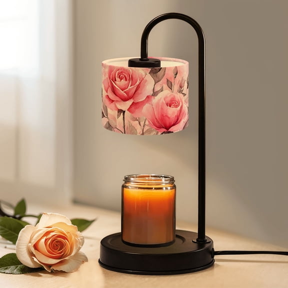 Candle Warmer Lamp with Timer Dimmer Pink Roses Watercolor Delicate Petals Spring Decor Candle Lamp Warmer for Jar Candle with 4 Bulbs Gifts for Women House Warming Gifts