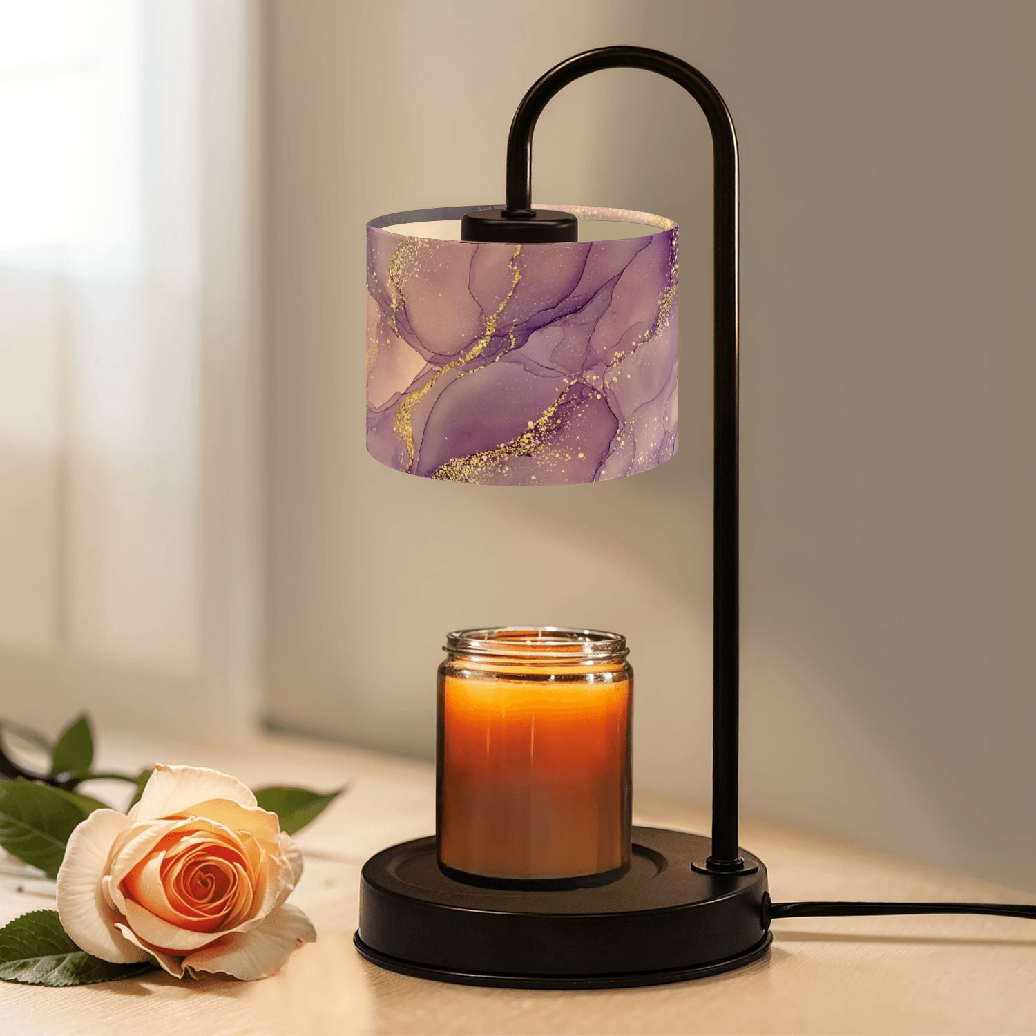 Candle Warmer Lamp with Timer Dimmer Purple Abstract Marble Texture Gold Veins Elegant Alcohol Ink Art Candle Lamp Warmer for Jar Candle with 4 Bulbs Gifts for Women House Warming Gifts