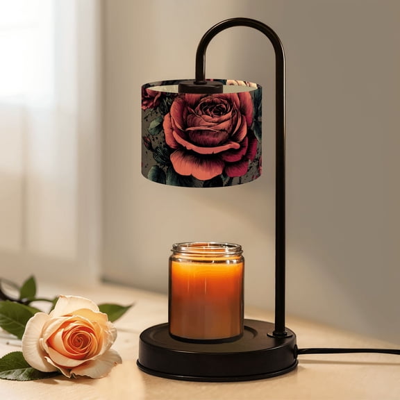 Candle Warmer Lamp with Timer Dimmer Romantic Pink Burgundy Roses Floral Dark Gray Candle Lamp Warmer for Jar Candle with 4 Bulbs Gifts for Women House Warming Gifts