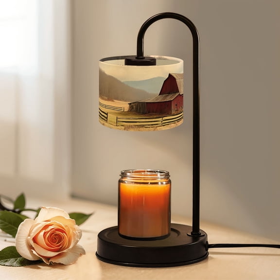 Candle Warmer Lamp with Timer Dimmer Rustic Farmhouse Vintage Barn Country Field Landscape Rustic Barn Open Candle Lamp Warmer for Jar Candle with 4 Bulbs Gifts for Women House Warming Gifts
