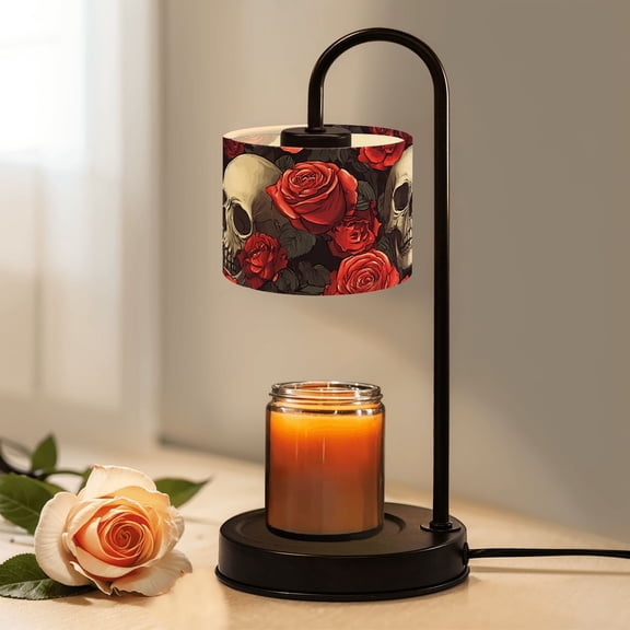 Candle Warmer Lamp with Timer Dimmer Skull Red Rose Gothic Dark Spring Decor Candle Lamp Warmer for Jar Candle with 4 Bulbs Gifts for Women House Warming Gifts