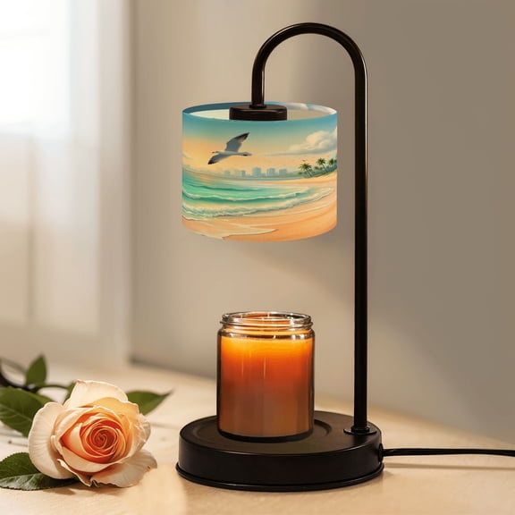 Candle Warmer Lamp with Timer Dimmer Tropical Beach Turquoise Waves Seagulls City Skyline Coastal Candle Lamp Warmer for Jar Candle with 4 Bulbs Gifts for Women House Warming Gifts