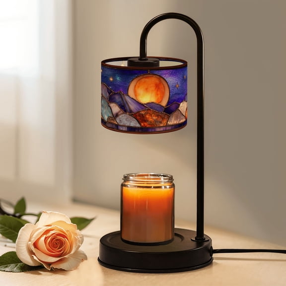 Candle Warmer Lamp with Timer Dimmer Violet Cobalt Glass Stained Glass Composition Cactus Candle Lamp Warmer for Jar Candle with 4 Bulbs Gifts for Women House Warming Gifts