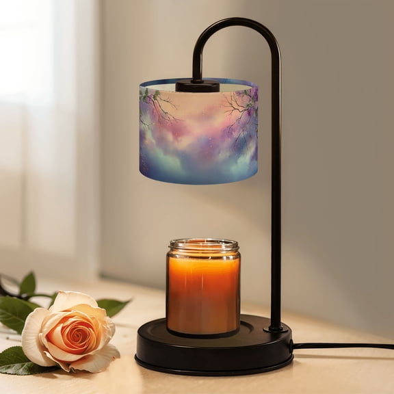 Candle Warmer Lamp with Timer Dimmer Violets Surrealism Violets Purple Flowers Tree Branches Night Sky Candle Lamp Warmer for Jar Candle with 4 Bulbs Gifts for Women House Warming Gifts