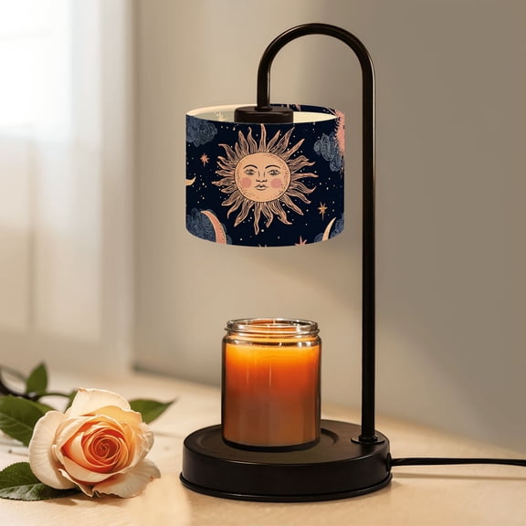 Candle Warmer Lamp with Timer Dimmer cosmic sun crescent moon vintage astrology Sun face stars celestial Candle Lamp Warmer for Jar Candle with 4 Bulbs Gifts for Women House Warming Gifts